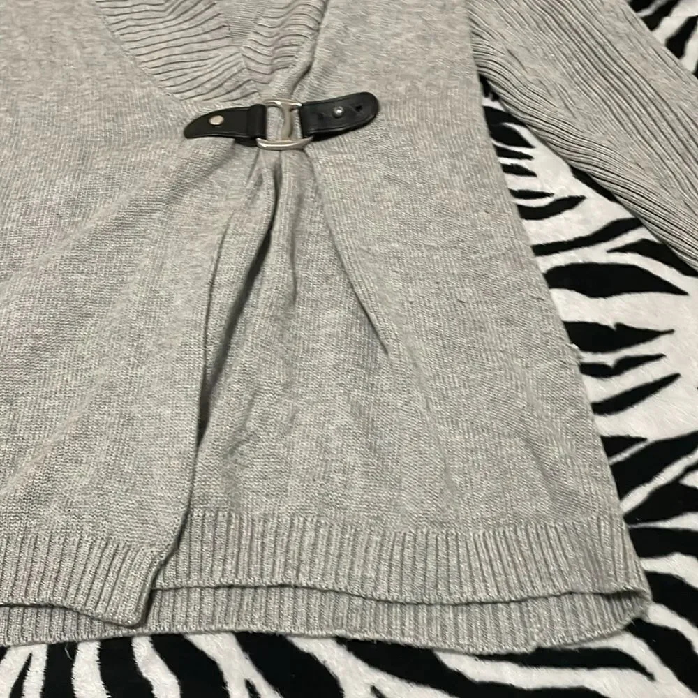 Charter club grey long sleeved faux leather buckle cardigan size 1x
